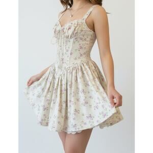 Milkmaid Cottagecore Coquette Mini Dress XS Ditsy Floral‎ Lace Bustier Basque